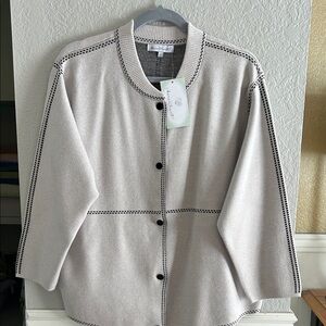Brand- Keren Hart -Chic Cardigan color is soft taupe with bk snaps & stitching